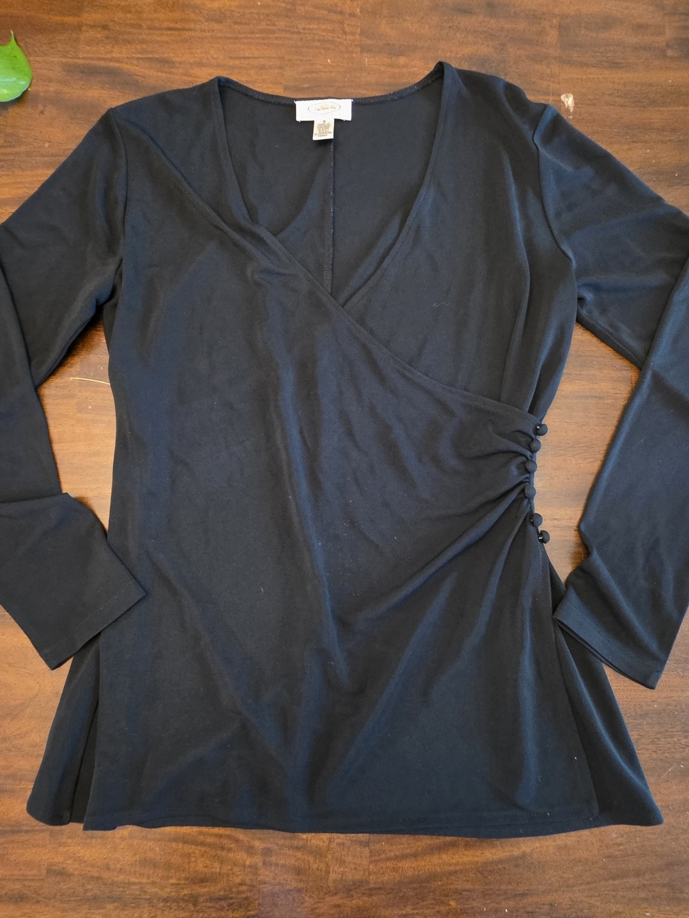 Talbots Petite Black Long Sleeve Knit Faux Wrap Top Size 6P